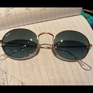 RAY BANS BLUE  OVAL SUNGLASSES, CLEAN, gold frames